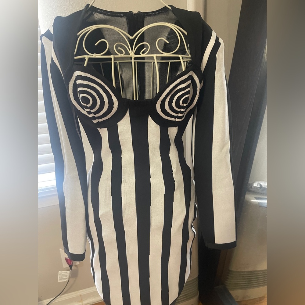 Stylish Black and White Striped Dress